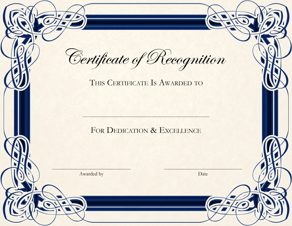 free-Free certificate of recognition-templates