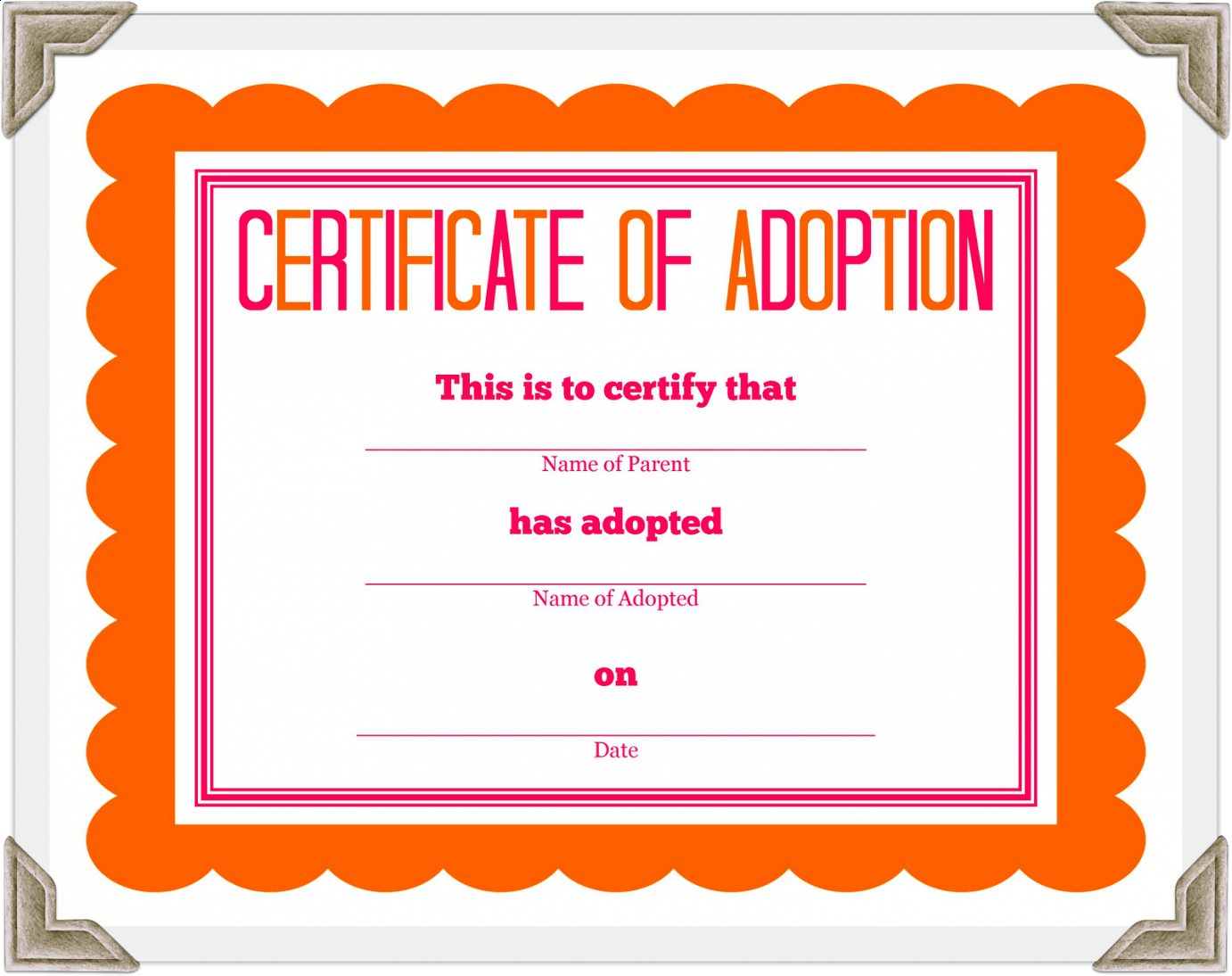 Printable Pet Adoption Certificate Pdf