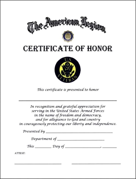 Blank Certificate of Honor Sample
