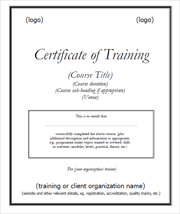 certificate for training