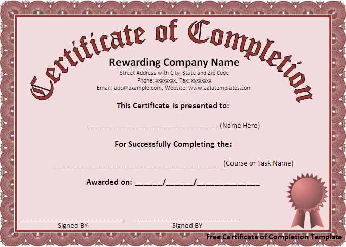 Free Certificate of Completion Template Download Page