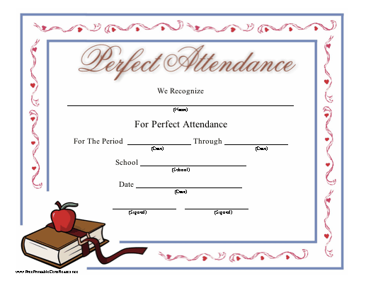 book and apple-Perfect-attendance-certificate