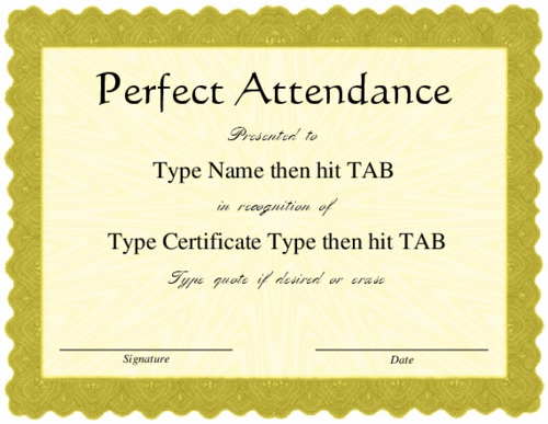 yellow-seal-Perfect-attendance-certificate