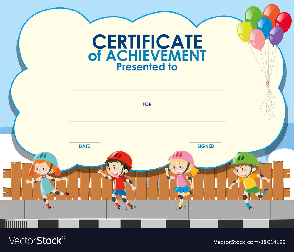 certificate-template-with-kids-skating-vector-blue