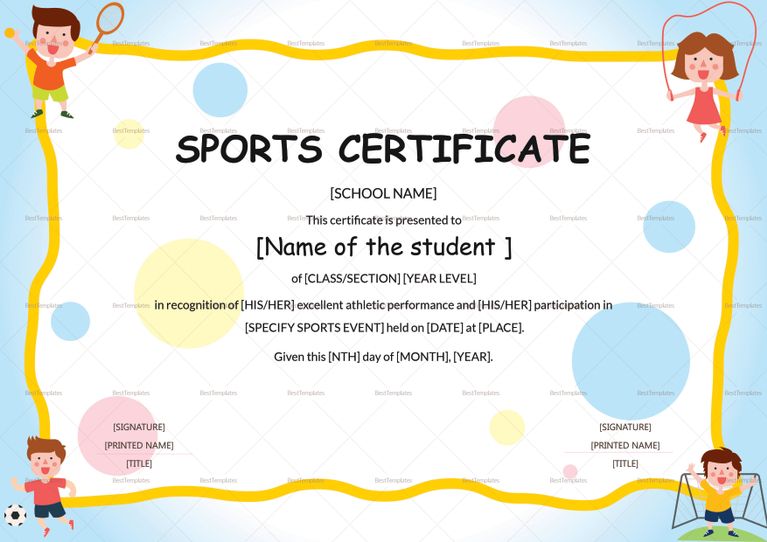 kids-Sports Certificate Template for MS Word DOWNLOAD
