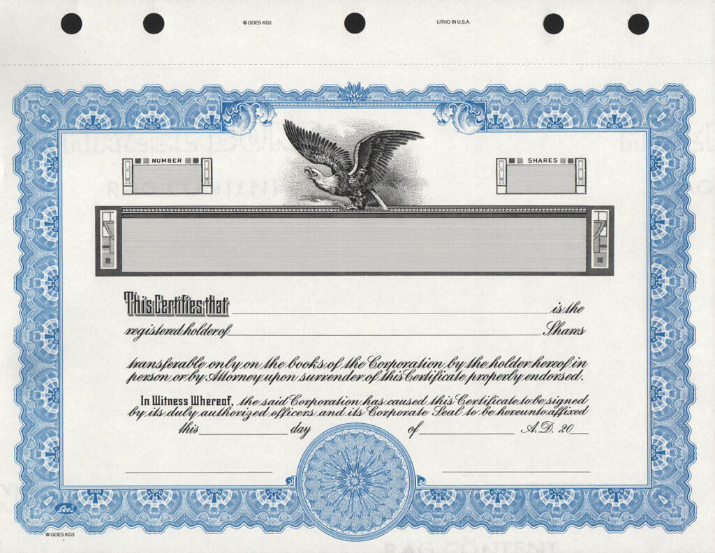 formatted-stock-certificates-printed-blue-and-black-inks-on-rag-bond-12-x-11