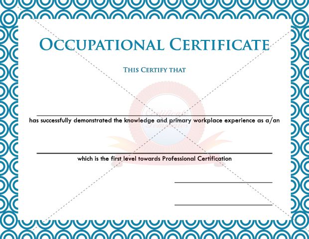sample blue Occupational Certificate Template for Health