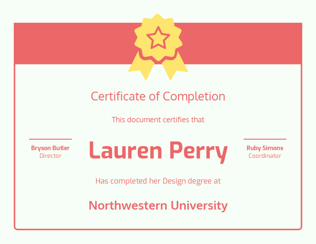 Red Frame Certificate of Completion Template