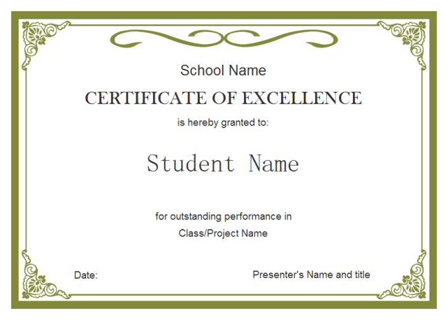 student certificate of excellence template